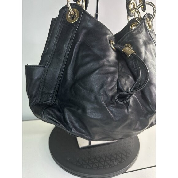 Michael Kors Braided Grommet Black Leather Shoulder Large Handbag - Picture 2 of 8